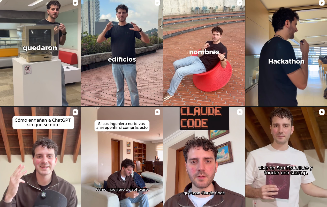 Grid de contenido de Agustin - Reels sobre tech, ingeniería y startups